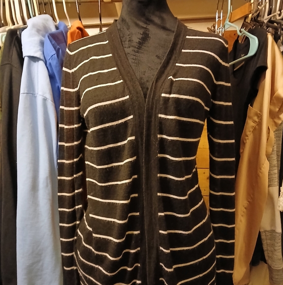 LOFT Black and White Striped Cardigan - Picture 1 of 4